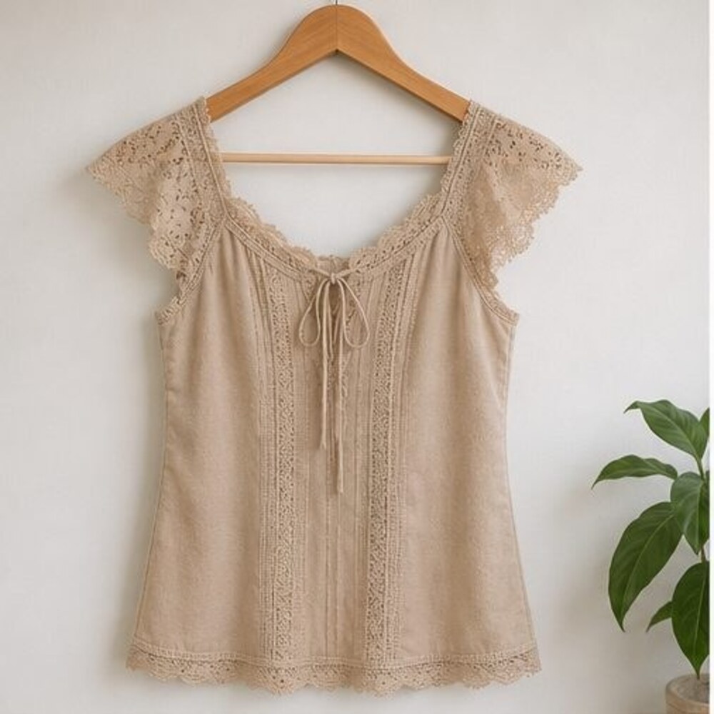 Sand V Neck Top